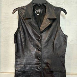 Dabello! vintage black leather biker western long vest